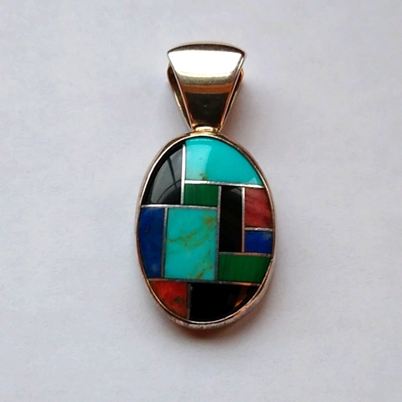 Carolyn Pollack Jewelry - Carolyn Pollack Southwest Gemstone Pendant .925 Sterling Silver Turquoise Lapis